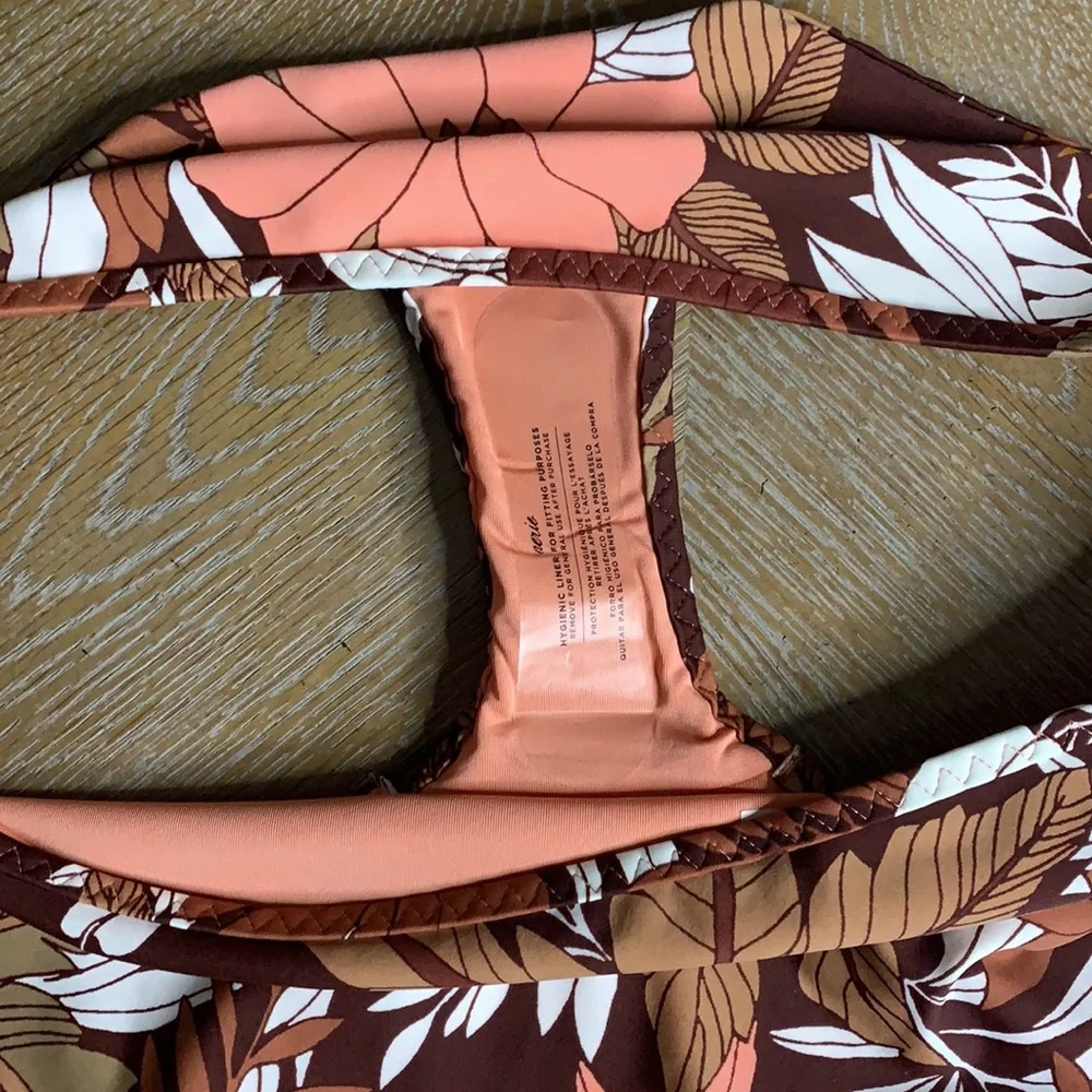 AERIE Brown White Floral Bikini Swim Bikini Bottoms XL